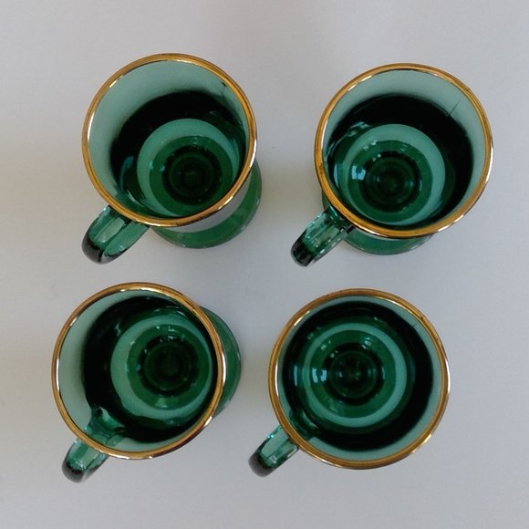 S/4 Gold-rimmed Green Vintage Libbey Irish Coffee Pedestal Mugs, St. Patty's Day - Picture 4 of 10